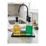 SİLVERLAND Modern Sıvı Sabunluk 2li Metal Standlı Cam Kare Sabunluk ve Süngerlik 500ml Banyo ve Mutfak