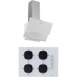 Silverline 3490 Oslo Beyaz Cam Ankastre Set 2'li 65CM Yüksek Performanslı Gazlı Ocak ve Davlumbaz
