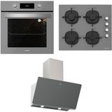 Silverline Gri Renkli Ankastre Set; BO6504S01 Fırın, CS5335S01 Ocak, Yüksek Performanslı A Enerji Sınıfı Soho 60 cm Davlumbaz