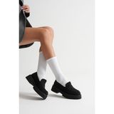 Silverstone Shoes Kadın Günlük Siyah Süet Kalın Tabanlı Oxford Makosen Loafer Ayakkabı - Siyah_001