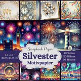 Silvester Scrapbook-Papier Kollektion: Motivpapier Silvester und Neujahr. Inhalt: 20 Bastelpapiere (10 verschiedene Designs, jeweils 2x) Format: 8,5 x 8,5 Zoll (21,59 x 21,59 cm)
