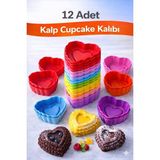 Silvora Silikon Mini Kalp Kek Kalıbı, Kalp Cupcake Kalıbı, Tekrar Kullanılabilir, Yapışmaz-12 Adet - 26 x 26 x 7 cm