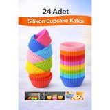 Silvora Silikon Mini Kek Kalıbı, Cupcake Kalıbı, Tekrar Kullanılabilir, Yapışmaz-24 Adet - 26 x 26 x 7 cm