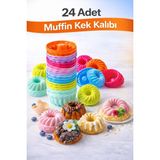 Silvora Silikon Mini Kek Kalıbı, Muffin Kalıbı, Tekrar Kullanılabilir, Yapışmaz-24 Adet - 26 x 26 x 7 cm