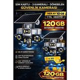 Sim Kartlı Kamera | 3 Kameralı Dönebilen Güvenlik Kamerası | Her Ay 10GB Turkcell | 1 Yıl Hediyeli - Gümüş