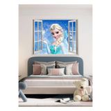 Sim Tasarım 3d Pencere görünümlü Elsa Karlar Ülkesi Çocuk Odası Dekoratif Duvar Sticker