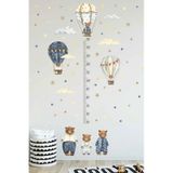 Sim Tasarım Boy Ölçer Ayıcıklı Uçan Balonlar Boy Cetveli Çocuk Odası Duvar Sticker Seti