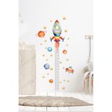 Sim Tasarım Boy Ölçer Uzay Roket Temalı Çocuk Odası Duvar Dekorasyon Sticker Seti