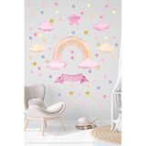 Sim Tasarım - Pembe Gökkuşağı Tatlı Prenses Yıldızlar Kalpler Çocuk Odası Duvar Sticker Seti