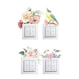 Sim Tasarım - Priz - Çiçekler Ve Kuşlar Suluboya Oda Süsleme Ve Priz Dekorasyon Sticker