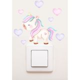 Sim Tasarım - Priz - Kalpli Pastel Unicorn Ve Kalpler Dekoratif Priz Sticker - Sim755