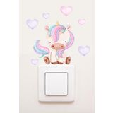 Sim Tasarım - Priz - Pastel Unicorn Ve Kalpler Dekoratif Priz Sticker - Sim754