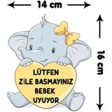 Sim Tasarım Zile Basmayınız Bebek Uyuyor - Fil Sarı Kalp Kapı Zil Üstü Sticker