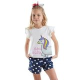Sim Unicorn Kız Çocuk T-Shirt Poplin Şort Takım