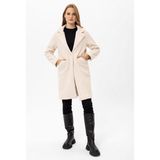 Şimal Kadın Tek Düğme Kapamalı Buklet Kaban - XL - Taş