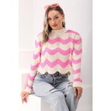 Şimal Kadın Zigzag Desenli Yarım Balıkçı Salaş Kazak 245027 - - Pembe - Standart
