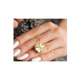 Şimal Silver 925 Ayar Gold Zirkon Taşlı Açılan Yonca Gümüş Kolye