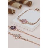 Şimal Silver 925 Ayar Rose Beyaz Taşlı Lotus Gümüş Bileklik