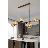 Simao Modern Tasarım Siyah Renk Bal Camlı Salon - Yemek Masası Üstü - Mutfak Sıralı 6 Lı Avize