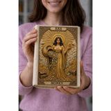 Şımartan "money" , "888" Bolluk/bereket Rakamı, Altın Paralar, Hazine Sandıkları ve Bereket Tanrıçası/tarot Kartı Konseptiyle Tasarlanmış Muazzam Bir Ham Bez Defter, Kitap, Ajanda ve Anı Defteri Kabı.