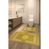 Simav Deluxe, Tavşan Tüyü, Kaymaz Taban, Emici 2'li Lüks Baskılı Banyo Paspası (Gold)