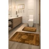 Simav Deluxe, Tavşan Tüyü, Kaymaz Taban, Emici 2'li Lüks Baskılı Banyo Paspası (Kahverengi)