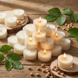 Simeitol 50 Adet Soya Mumu Tealight Mum (6 Saat Yanma Süresi) Beyaz Kokusuz Adak Mumları, Dumansız ve Uzatılmış Yanma Süresi Şeffaf Bardak Çay Işıkları Düğünler, Ev, Acil Durumlar için