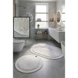 SİMEREV HALI HOME CONSEPT 2’li Post Banyo Paspas Seti Kaymaz Taban Yıkanabilir Peluş Jüt Kenar Detaylı Oval Yuvarlak 100x60 60x60 Kilim Halı