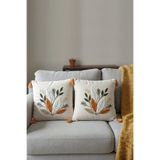 SİMEREV HALI HOME CONSEPT Punch Nakışlı 2 Adet Krem Kumaş Püsküllü Dokuma Kırlent Kılıfı Modern Desen Yastık Kılıf