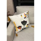 SİMEREV HALI HOME CONSEPT Punch Nakışlı Krem Kumaş Püsküllü 1 Adet Kırlent Kılıfı Modern Bohem Desen Kılıf