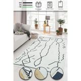 SİMEREV HALI İskandinav Kaymaz Taban Saçaklı Dokuma Örgü Yıkanabilir Salon Oturma Odası Yolluk Kilim CREAM 80 x 150
