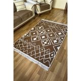 SİMEREV HALI Pamuk Dokuma Yumuşak Çift Taraflı Yıkanabilir Saçaklı Salon Mutfak Yolluk Kilim KAHVE3 120 x 170
