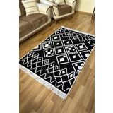 SİMEREV HALI Pamuk Dokuma Yumuşak Çift Taraflı Yıkanabilir Saçaklı Salon Mutfak Yolluk Kilim SİYAH3 80 x 300
