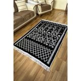 SİMEREV HALI Pamuk Dokuma Yumuşak Çift Taraflı Yıkanabilir Saçaklı Salon Mutfak Yolluk Kilim SİYAH4 80 x 300