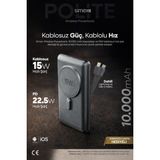 Simex 10.000mAh MagSafe Powerbank 15W Wireless / 22.5W Hızlı Şarj - Dahili Type-C Lightning Kablolu S-38 - Gri