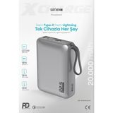 Simex 20.000 mAh 22.5W Hızlı Şarj PD Powerbank Kendinden Kablolu ve Dijital Göstergeli Taşınabilir Cihazı - Gri