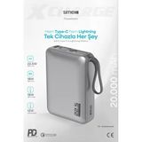 Simex 20.000 mAh 22.5W Hızlı Şarj PD Powerbank Kendinden Kablolu ve Dijital Göstergeli Taşınabilir Cihazı