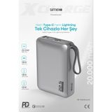 Simex 20.000 mAh 22,5W/PD Hızlı Şarj Kendinden Kablolu ve Şarj Göstergeli Taşınabilir Powerbank, 062984
