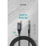 Simex Iphone Lightning To 3.5mm Kumaş Aux Ses Kablosu Stereo Destekli 1.1m Nero