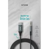 Simex Type C Dac 3.5Mm Kumaş Aux Ses Kablosu Stereo Destekli 1.1M Nero