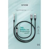 Simex Type C Iphone Lightning To 3.5mm Aux Kumaş Örgülü Ses Kablosu 2in1 DAC Çipli Stereo Destekli - 1,1 m - 0 - Siyah