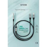 Simex Type C Iphone Lightning To 3.5mm Aux Kumaş Örgülü Ses Kablosu 2in1 DAC Çipli Stereo Destekli