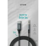 Simex Type C to 3.5mm Tak Çalıştır Kumaş Örgülü AUX Ses Kablosu Stereo Destekli