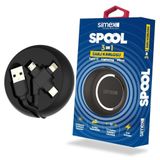 Simex Universal Micro / Type C / Lightning Spk-07 Spool 3in1 Makarali Siyah Data Kablosu
