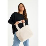 Simfa Kadın Peluş/teddy Çıtçıtlı Astarlı Tote Omuz Çantası - Bej - Krem