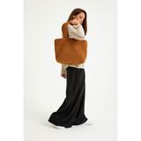 Simfa Kadın Peluş/teddy Çıtçıtlı Astarlı Tote Omuz Çantası - Camel