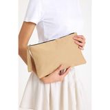 Simfa Premium Kadın Renkli Astarlı Fermuarlı Clutch El Çantası Portföy - Krem Rengi