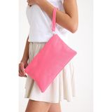 Simfa Premium Kadın Renkli Astarlı Fermuarlı Clutch El Çantası Portföy - Pembe