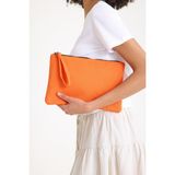 Simfa Premium Kadın Renkli Astarlı Fermuarlı Clutch El Çantası Portföy - Turuncu