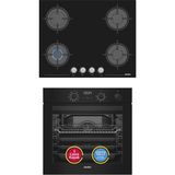 Simfer 0+10 Fonksiyon Steam Master Buharlı Siyah 2'li Ankastre Set (8244 Fırın + 3653 Ocak)